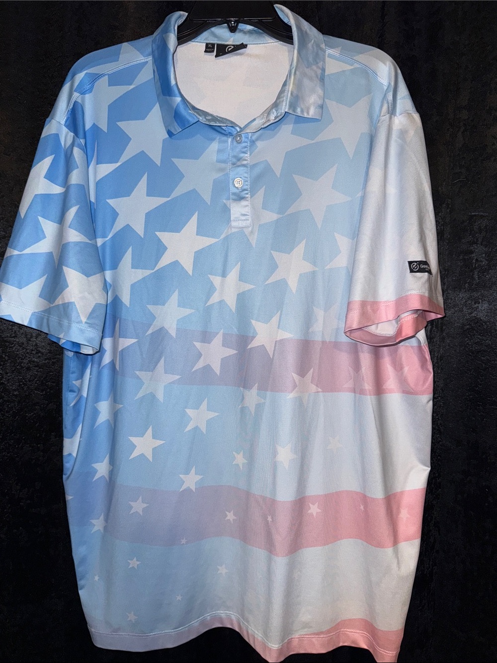 Men’s Patriotic Greenside Golf polo- Wrinkle free Size XL Stars and Stripes EUC